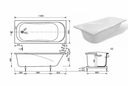 Ванна из литьевго мрамора Taliente Bolseno Matt BL18080Matt 180х80 пристенная прямоугольная без ножек и каркаса