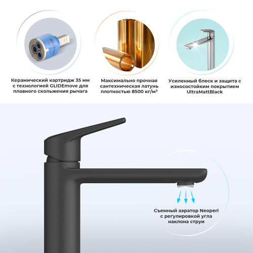 Смеситель Wellsee ICON! for life 182302000 на раковину/столешницу черный матовый - фото 2