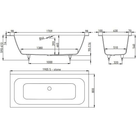 Ванна из искусственного камня Salini ORLANDA 103221M 190х80 встраиваемая прямоугольная с ножками