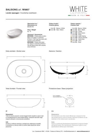 Раковина керамическая White Ceramic Balisong W0807SET01/Balisong 60х40 накладная цвет белый