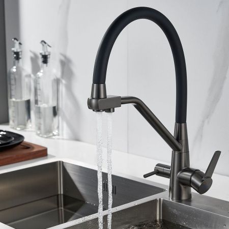 Смеситель для кухни Shevanik S968T на мойку оружейная сталь