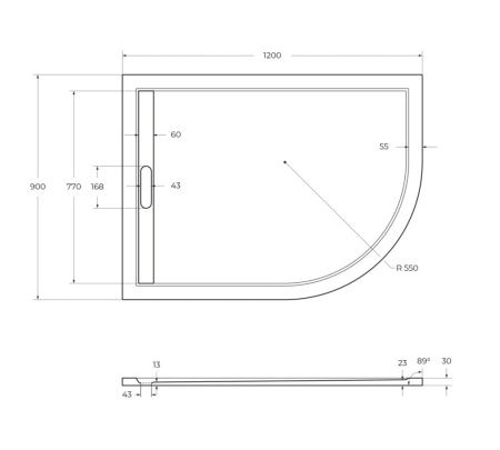 Душевой поддон из искусственного камня Cezares TRAY-AS-RH-120/90-550-30-W-L 120х90 белый без ножек