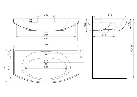 Раковина из сантехнического фарфора Santek Энигма WH207777 100х50 накладная цвет белый