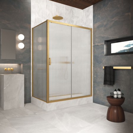 Душевой уголок Vegas-Glass ZP+ZPV Protec ZP+ZPV Protec h1900 180*85 03 Moru 180х85 стекло рифленое профиль золото матовое без поддона