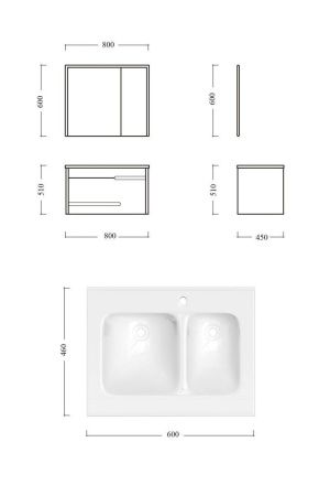 Комплект мебели: тумба с раковиной + зеркало-шкаф Cerutti SPA OGLIO 80 80х50 подвесной цвет серый