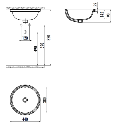 Раковина из сантехнического фарфора Creavit Mare MA037-00CB00E-0000 40х40 встраиваемая цвет белый