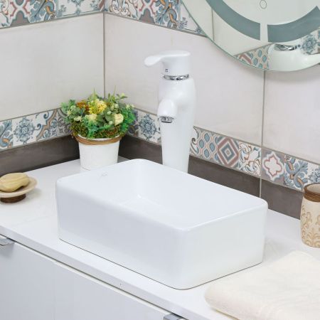 Раковина из сантехнического фарфора Melana 320319-805 40х20 накладная цвет белый без отверстий под смеситель