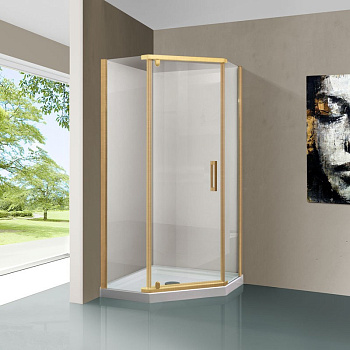 Душевой уголок Vincea Stresa VSP-1S100CLG 100х100 стекло прозрачное профиль золото брашированное без поддона