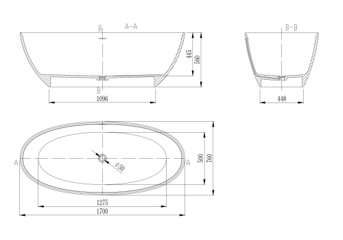 Ванна из искусственного камня Vincea Solid Surface VBT-4S01MW 170х76 отдельностоящая овальная - фото 4