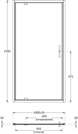 Душевая дверь Kerama Marazzi VETRO VE.100.PD.CR 100х195 стекло прозрачное профиль хром