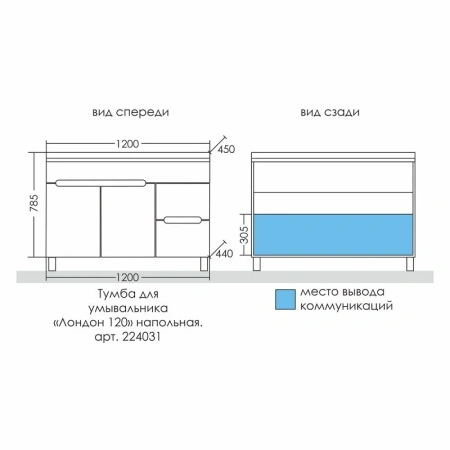 Тумба под раковину СанТа Лондон 224031 120х40 напольная цвет белый