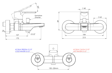 Смеситель для ванны Mariani Kali B00212KL настенный хром