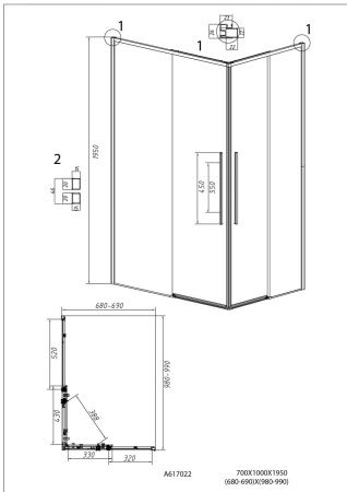Душевой уголок Grossman Galaxy 300.K33.01.70R10L.10.02 100х70 стекло шиншилла профиль хром без поддона