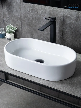 Раковина керамическая Gid Lago 51209 50х30 накладная цвет белый без отверстий под смеситель