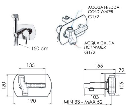 Гигиенический душ со смесителем Remer N60 хром