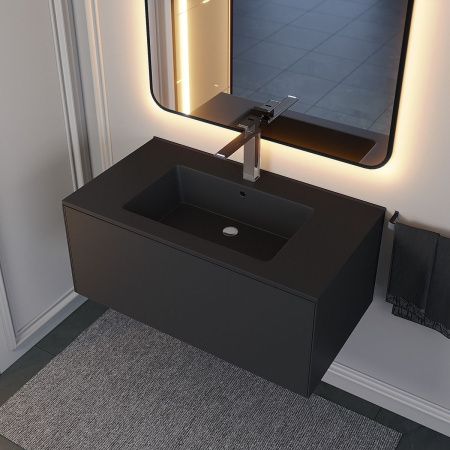 Раковина из искусственного камня Uperwood Parma Quartz 291003008 90х50 полувстраиваемая цвет черный