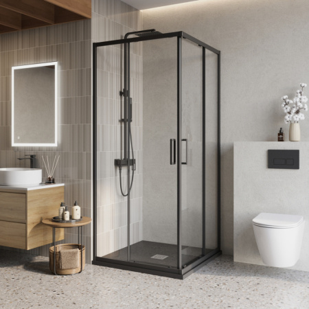 Душевой уголок BelBagno LUCE LUCE-A-2-90-C-NERO стекло прозрачное 6 мм