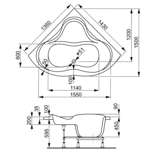 Ванна акриловая Vagnerplast Iris VPBA143IRI3X-04 143x143 пристенная угловая - фото 2