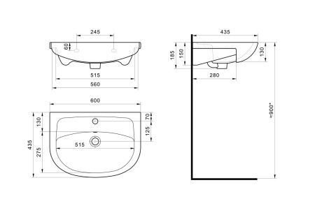 Раковина из сантехнического фарфора Santek Эллада WH110198 60х40 накладная цвет белый
