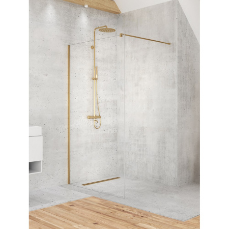 Душевая перегородка New Trendy VELIO D-0191B 100х200 стекло прозрачное профиль золото брашированное