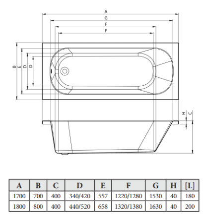 Ванна акриловая C-Bath CBQ016002 180х80 пристенная прямоугольная