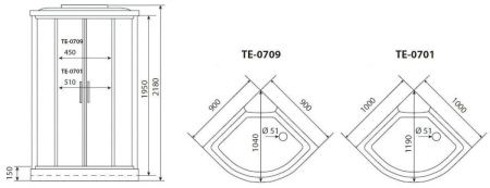 Душевая кабина Timo Eco TE-0701 100х100 четверть круга с крышей ориентация универсальная