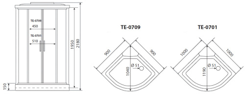 Душевая кабина Timo Eco TE-0709 90х90 четверть круга с крышей - фото 2