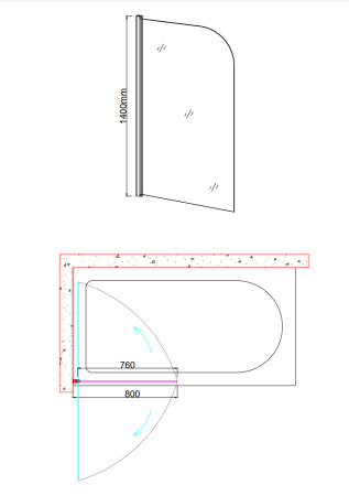Душевая шторка на ванну Taliente TA-0814CB 80х140 стекло прозрачное профиль черный ориентация универсальная