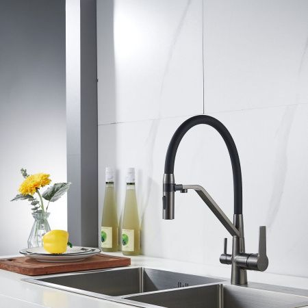 Смеситель для кухни Shevanik S278T на мойку оружейная сталь