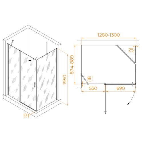 Душевой уголок RGW Leipzig 06124439-11 130х90 стекло прозрачное профиль хром глянцевый без поддона - фото 2