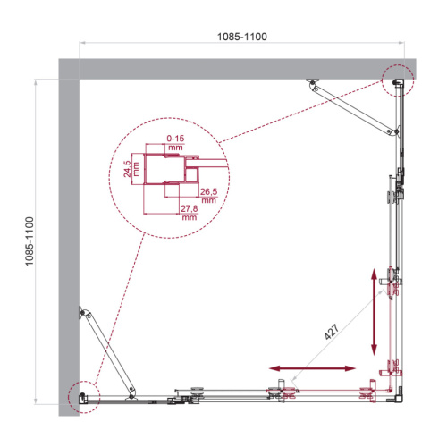 Душевой уголок BelBagno LUCE LUCE-A-22-80+30-C-Cr 110х110 стекло прозрачное профиль хром глянцевый без поддона - фото 2