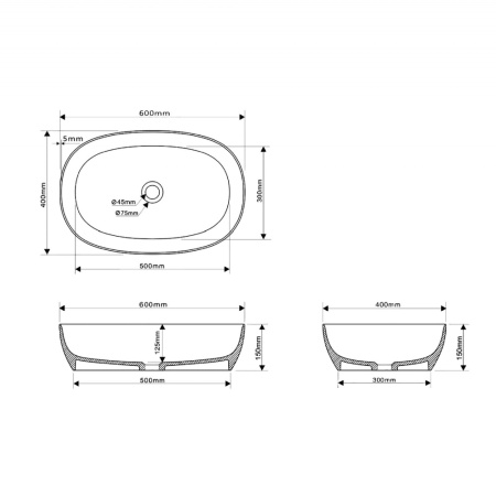 Раковина из искусственного камня Abber Stein AS2633 60х40 накладная цвет белый матовый без отверстий под смеситель