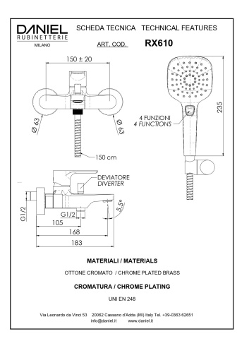 Смеситель для ванны Daniel Reflex RX610-15 настенный черный матовый - фото 3