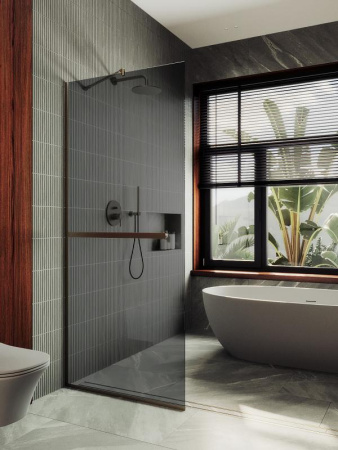 Душевая перегородка Maybah Glass MGD-729-2у 79х195 стекло тонированное профиль бронза