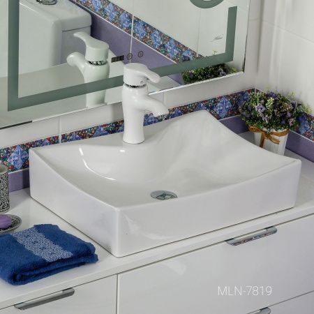 Раковина из сантехнического фарфора Melana 7819-805 60х40 накладная цвет белый 1 отверстие под смеситель