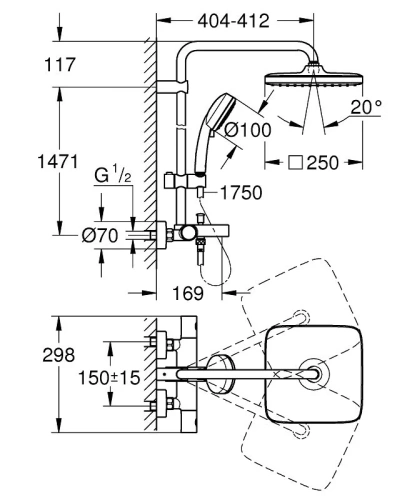 Душевая стойка Grohe Tempesta Cosmopolitan 26691000 настенная цвет хром с термостатом - фото 2
