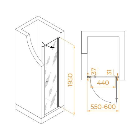 Душевая дверь RGW Dolphin 54930306-101 60х195 стекло текстурное профиль хром