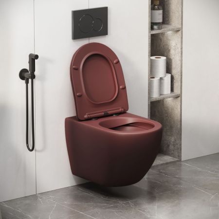 Унитаз подвесной Grossman Color GR-4411VIMS бордовый с сиденьем безободковый каскадный смыв