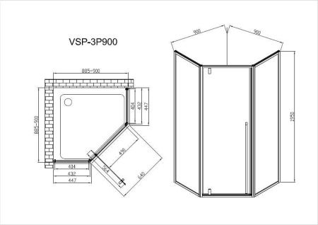 Душевой уголок Vincea Penta VSP-3P900CLB 90х90 стекло прозрачное профиль черный без поддона