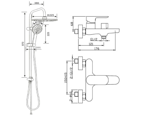 Душевая стойка Agger Gorgeous A0293544 настенная цвет черный