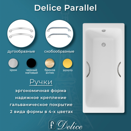 Ванна чугунная Delice Parallel DLR220502R 170х80 пристенная прямоугольная без ножек с ручками - фото 5