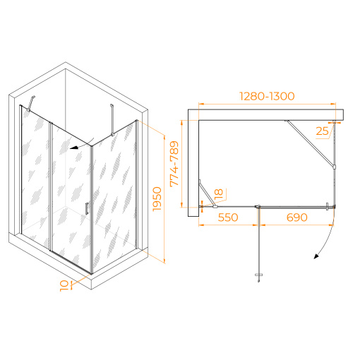Душевой уголок RGW Leipzig 06124438-11 130х80 стекло прозрачное профиль хром глянцевый без поддона - фото 2