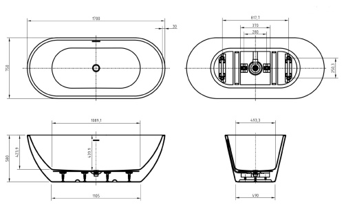 Ванна акриловая BelBagno BB701-1700-750-K 170х75 отдельностоящая овальная - фото 4