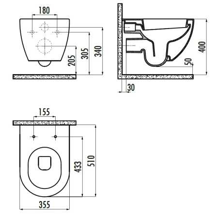 Чаша унитаза подвесная Creavit Free FE320-00BM00E-0000 цвет серый матовый без сиденья душевой смыв