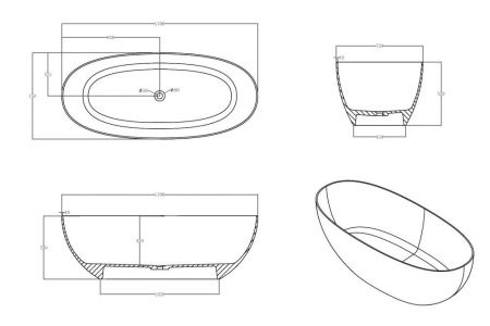 Ванна из полиэфирной смолы Abber Kristall AT9703Rubin 170х80 отдельностоящая овальная