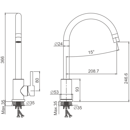 Смеситель для кухни BELZ B70810-7 на мойку черный