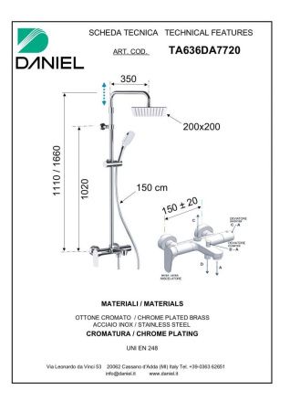 Душевая стойка Daniel Tiara TA636DA7720-CR настенная цвет хром