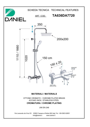 Душевая стойка Daniel Tiara TA636DA7720-CR настенная цвет хром - фото 2