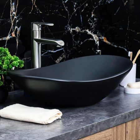 Раковина из сантехнического фарфора Melana 7811AMB-805 60х40 накладная цвет черный без отверстий под смеситель