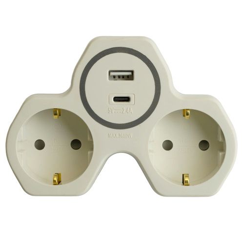 Разветвитель сетевой 2-местный с/з и USB+Type C Stekker ADP16-15-20 50071 - фото 2